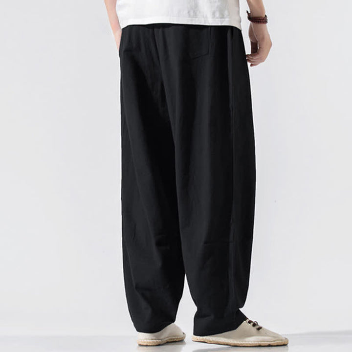 Buddha Stones Summer Casual Minimalist Drawstring Elastic Waist Solid Long Pants Men's Harem Pants With Pockets - image 11