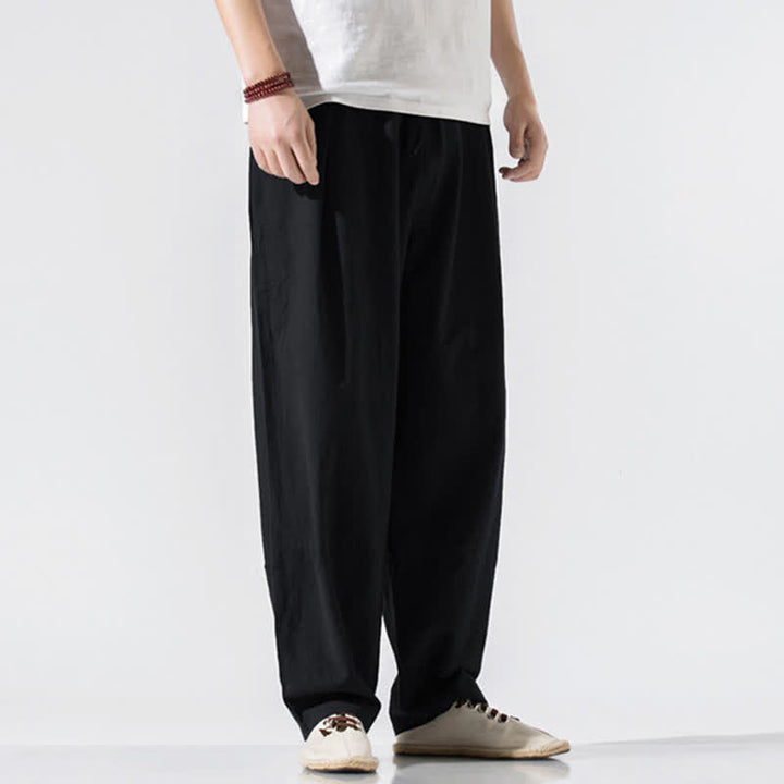 Buddha Stones Summer Casual Minimalist Drawstring Elastic Waist Solid Long Pants Men's Harem Pants With Pockets - image 9