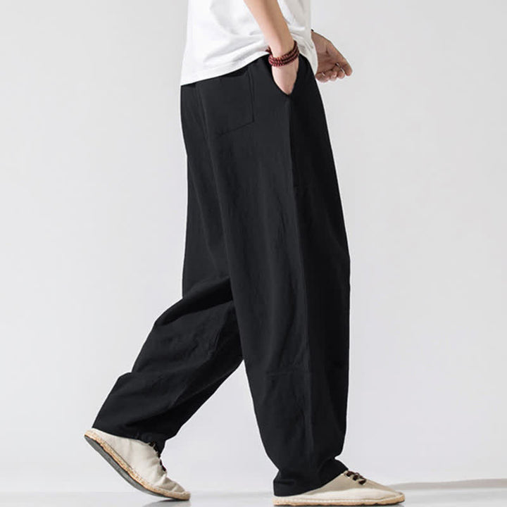 Buddha Stones Summer Casual Minimalist Drawstring Elastic Waist Solid Long Pants Men's Harem Pants With Pockets - image 12