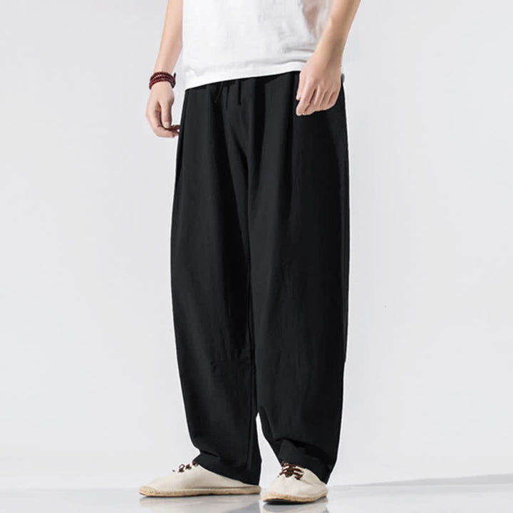 Buddha Stones Summer Casual Minimalist Drawstring Elastic Waist Solid Long Pants Men's Harem Pants With Pockets - image 10