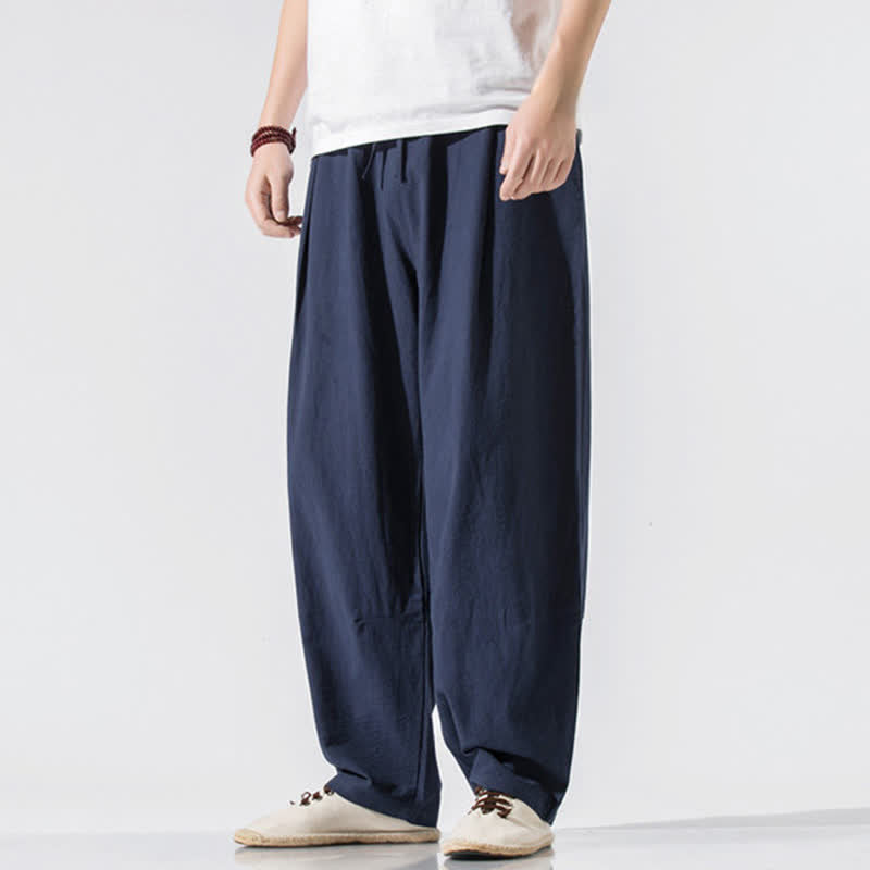 Buddha Stones Summer Casual Minimalist Drawstring Elastic Waist Solid Long Pants Men's Harem Pants With Pockets - MidnightBlue - US/UK/AU46，EU56 (5XL) - image 14