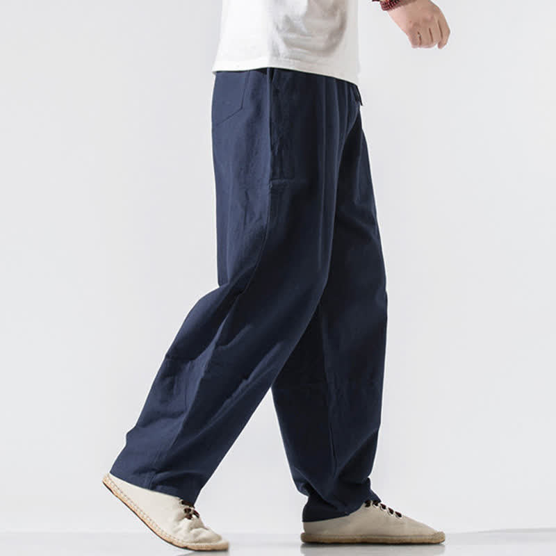 Buddha Stones Summer Casual Minimalist Drawstring Elastic Waist Solid Long Pants Men's Harem Pants With Pockets - image 18