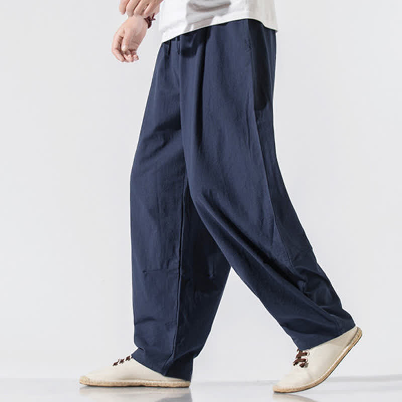 Buddha Stones Summer Casual Minimalist Drawstring Elastic Waist Solid Long Pants Men's Harem Pants With Pockets - image 19