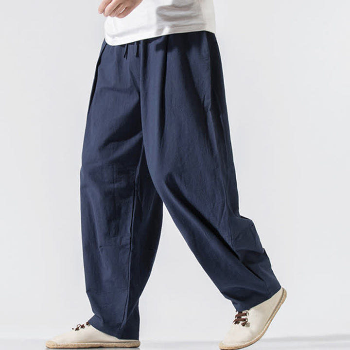 Buddha Stones Summer Casual Minimalist Drawstring Elastic Waist Solid Long Pants Men's Harem Pants With Pockets - image 15