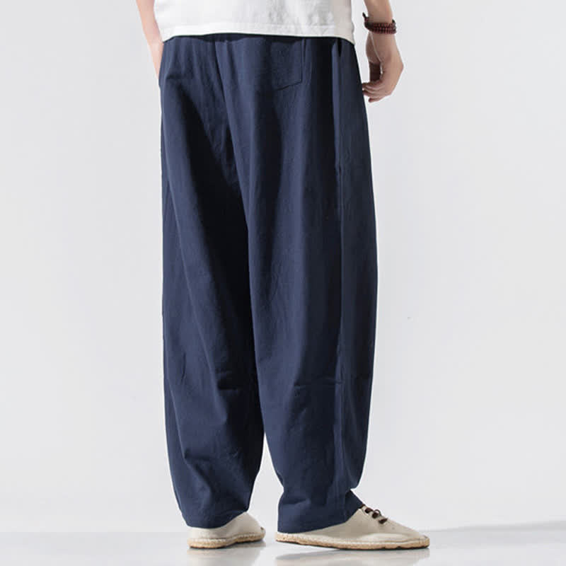 Buddha Stones Summer Casual Minimalist Drawstring Elastic Waist Solid Long Pants Men's Harem Pants With Pockets - image 17