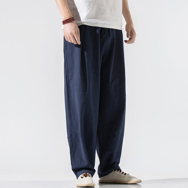 Buddha Stones Summer Casual Minimalist Drawstring Elastic Waist Solid Long Pants Men's Harem Pants With Pockets - image 16