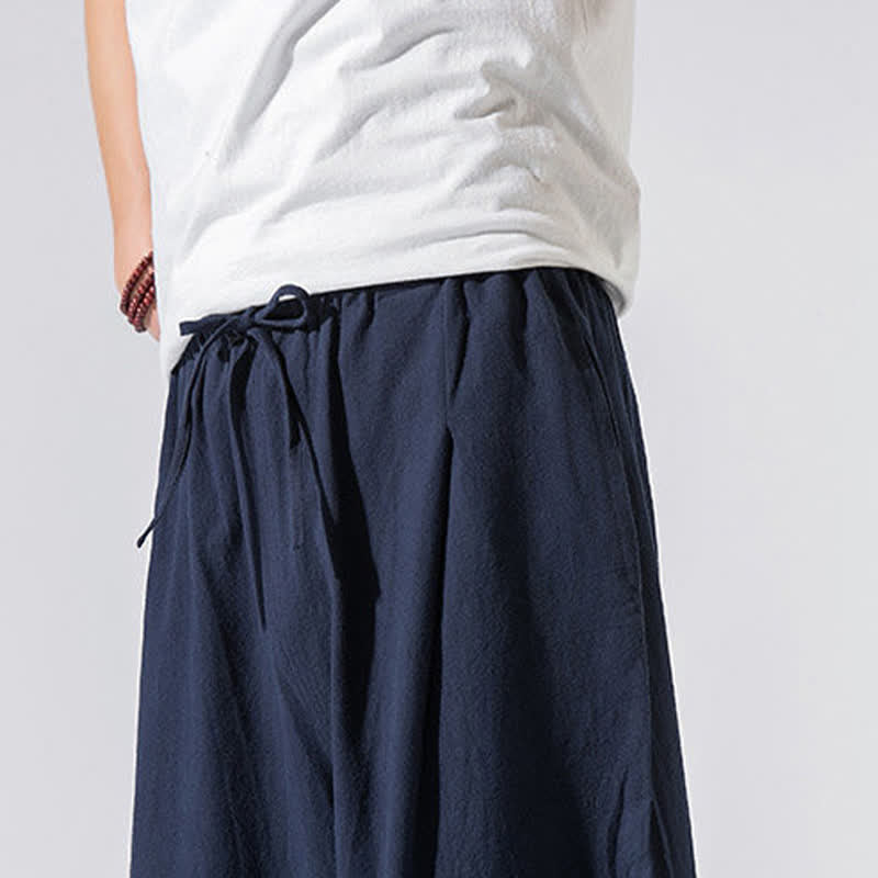 Buddha Stones Summer Casual Minimalist Drawstring Elastic Waist Solid Long Pants Men's Harem Pants With Pockets - image 21