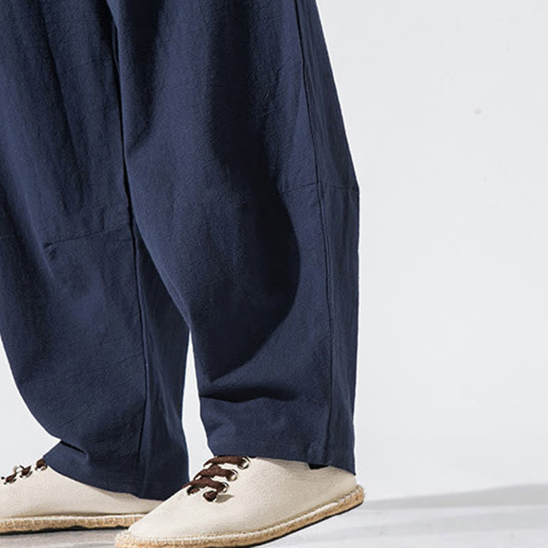 Buddha Stones Summer Casual Minimalist Drawstring Elastic Waist Solid Long Pants Men's Harem Pants With Pockets - image 23