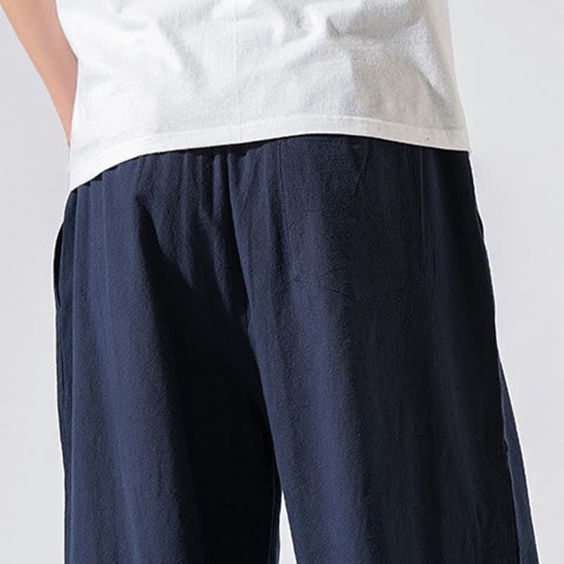 Buddha Stones Summer Casual Minimalist Drawstring Elastic Waist Solid Long Pants Men's Harem Pants With Pockets - image 22