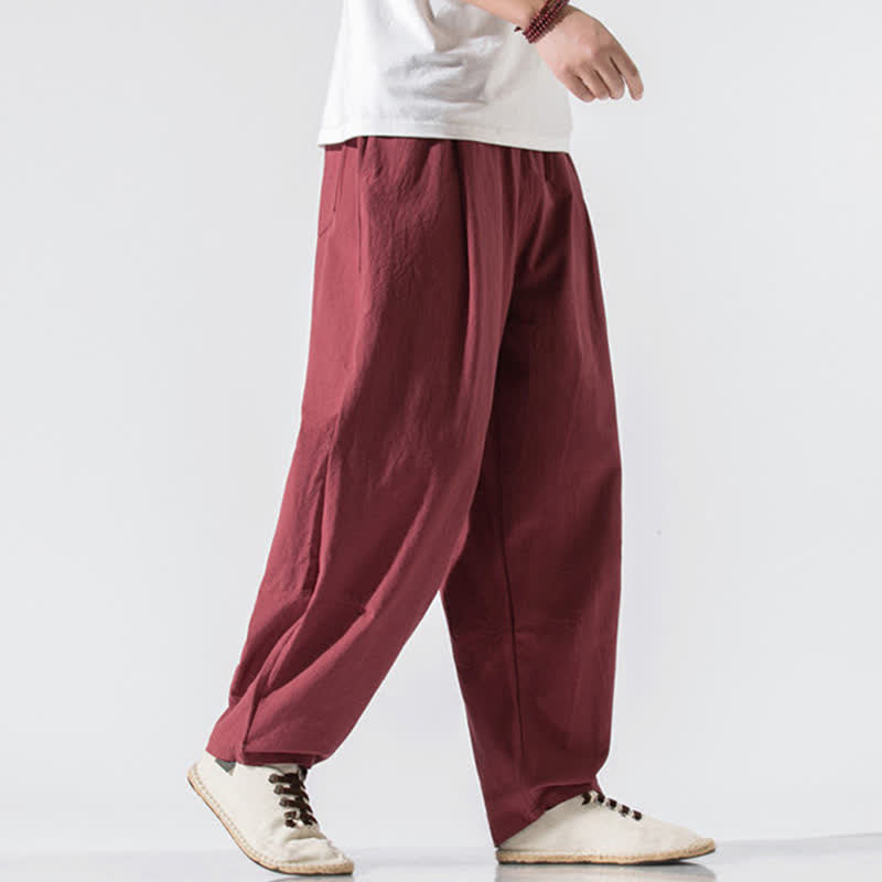 Buddha Stones Summer Casual Minimalist Drawstring Elastic Waist Solid Long Pants Men's Harem Pants With Pockets - image 26
