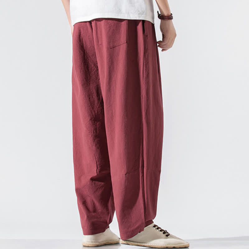 Buddha Stones Summer Casual Minimalist Drawstring Elastic Waist Solid Long Pants Men's Harem Pants With Pockets - image 28