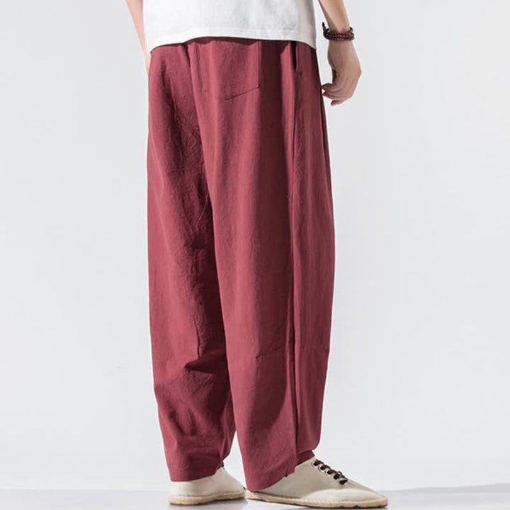 Buddha Stones Summer Casual Minimalist Drawstring Elastic Waist Solid Long Pants Men's Harem Pants With Pockets - image 28