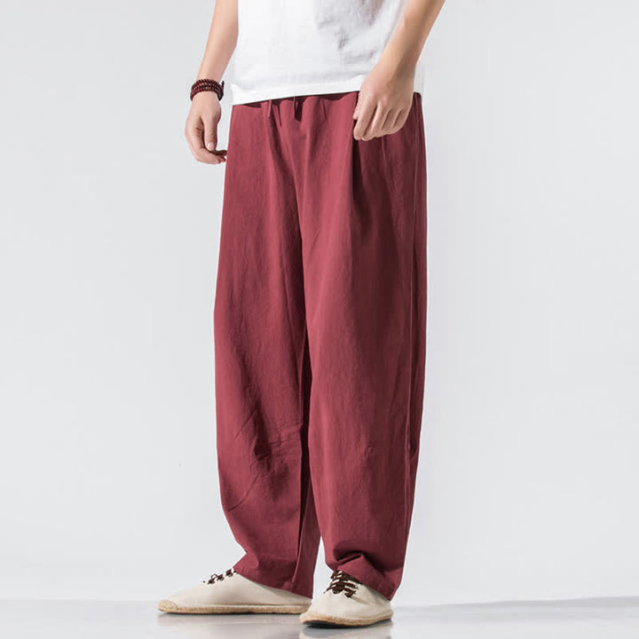 Buddha Stones Summer Casual Minimalist Drawstring Elastic Waist Solid Long Pants Men's Harem Pants With Pockets - image 25