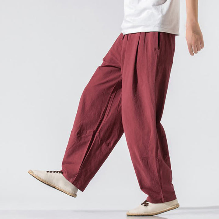 Buddha Stones Summer Casual Minimalist Drawstring Elastic Waist Solid Long Pants Men's Harem Pants With Pockets - image 29