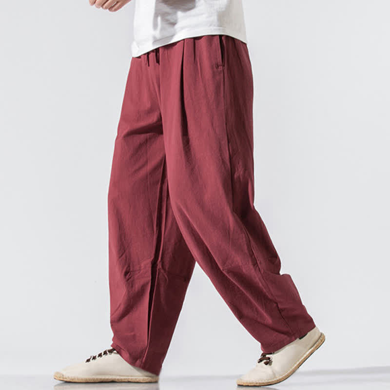 Buddha Stones Summer Casual Minimalist Drawstring Elastic Waist Solid Long Pants Men's Harem Pants With Pockets - image 27