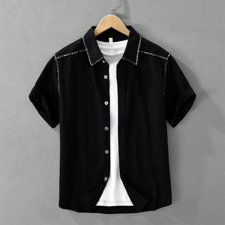 Buddha Stones Summer Casual Vintage Line Design Button-Up Solid Men's Short Sleeve Shirts - Black - US/UK/AU42，EU52 (3XL) - image 11