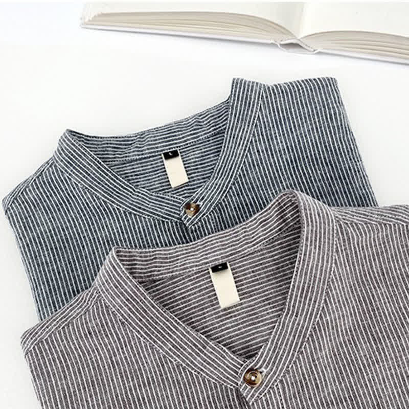 Buddha Stones Summer Half Button Fine Striped Men's Short Sleeve Shirts - image 12