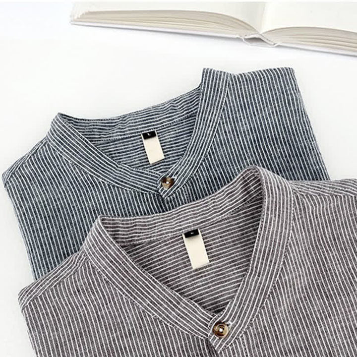 Buddha Stones Summer Half Button Fine Striped Men's Short Sleeve Shirts - image 12