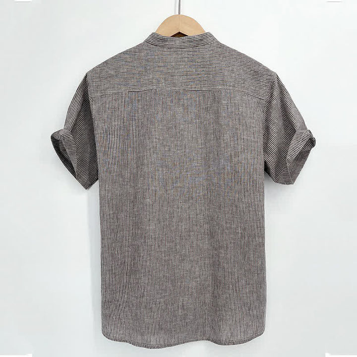 Buddha Stones Summer Half Button Fine Striped Men's Short Sleeve Shirts - image 1
