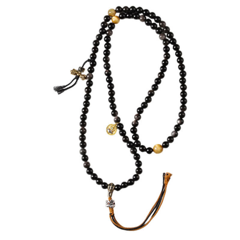 Buddha Stones Silver Sheen Obsidian Garuda Protection Hand-Woven Bead Necklace - image 15