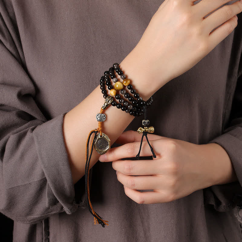 Buddha Stones Silver Sheen Obsidian Garuda Protection Hand-Woven Bead Necklace - image 8