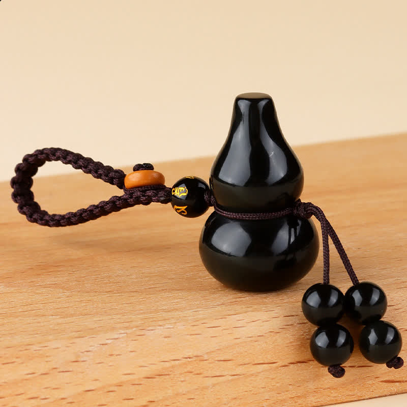 Buddha Stones Rainbow Obsidian Gourd Protection Hand-Woven Vintage Keychains - Rainbow Obsidian(Color Shifts in Light) - image 0