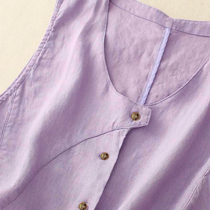Buddha Stones Summer Casual Minimalist Lines Button-Up Solid Women's Sleeveless Shirts Tank Top With Pocket - image 6