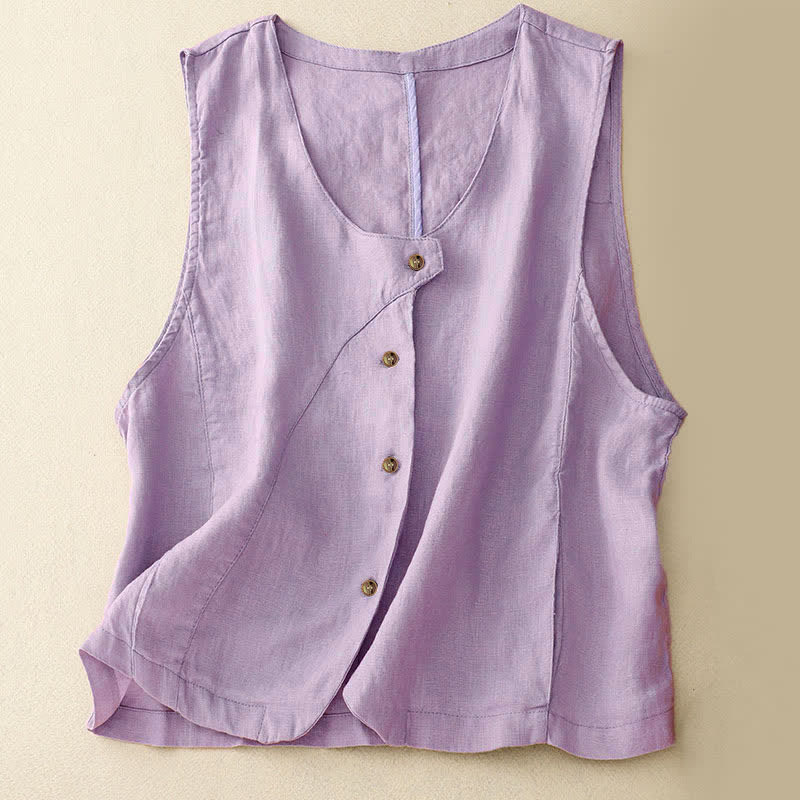 Buddha Stones Summer Casual Minimalist Lines Button-Up Solid Women's Sleeveless Shirts Tank Top With Pocket - Lavender - US12, UK/AU16, EU44 (2XL) - image 5
