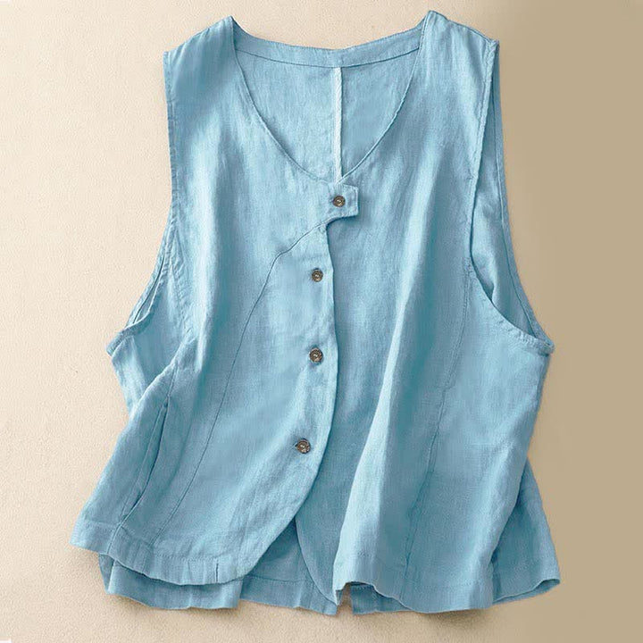 Buddha Stones Summer Casual Minimalist Lines Button-Up Solid Women's Sleeveless Shirts Tank Top With Pocket - LightSkyBlue - US12, UK/AU16, EU44 (2XL) - image 11