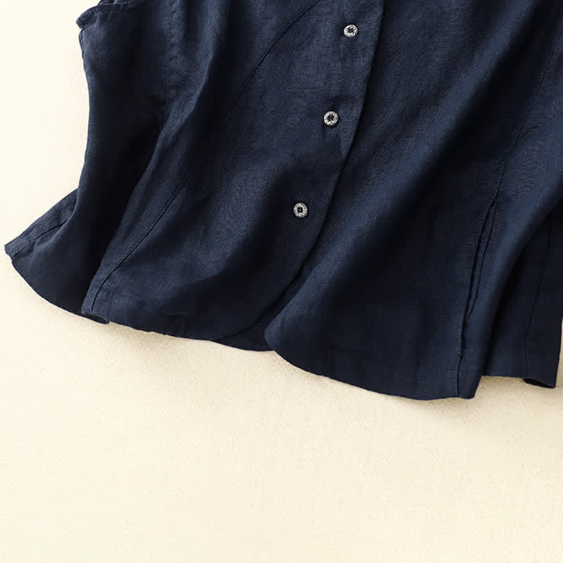 Buddha Stones Summer Casual Minimalist Lines Button-Up Solid Women's Sleeveless Shirts Tank Top With Pocket - image 25