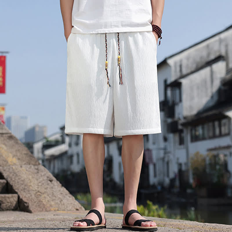 Buddha Stones Summer Casual Drawstring Solid Bermuda Shorts Men's With Pockets - image 2