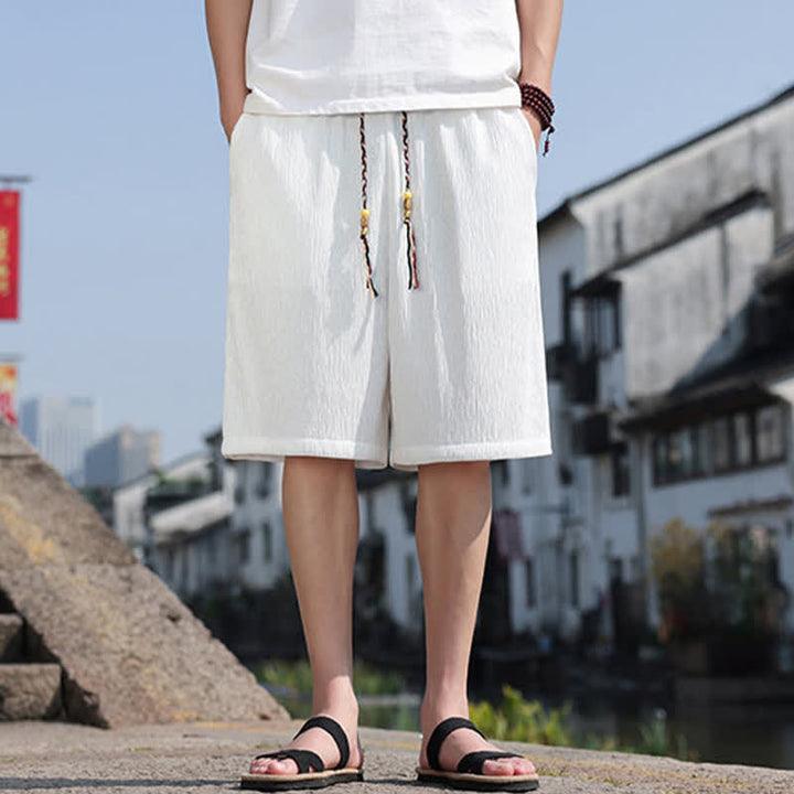 Buddha Stones Summer Casual Drawstring Solid Bermuda Shorts Men's With Pockets - image 2