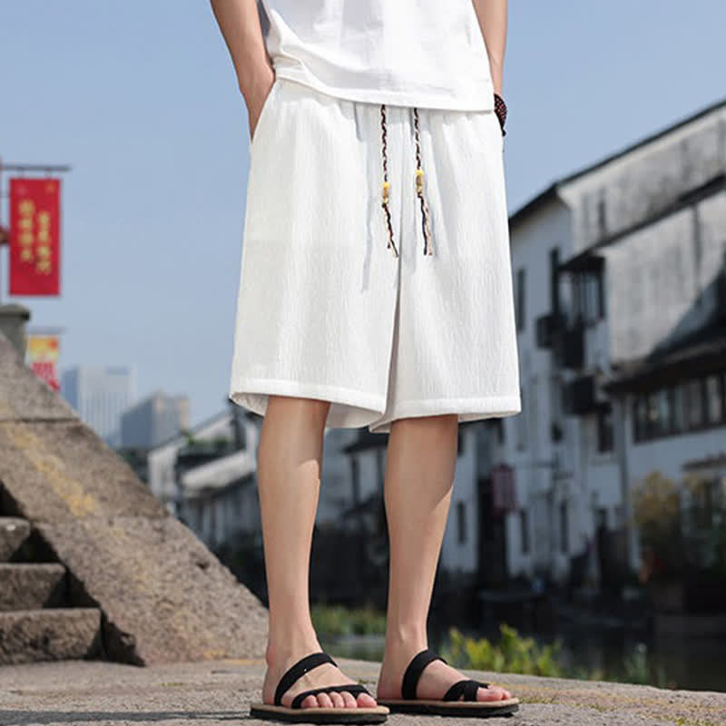 Buddha Stones Summer Casual Drawstring Solid Bermuda Shorts Men's With Pockets - image 1