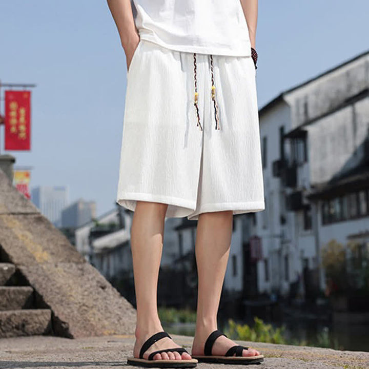 Buddha Stones Summer Casual Drawstring Solid Bermuda Shorts Men's With Pockets - image 1