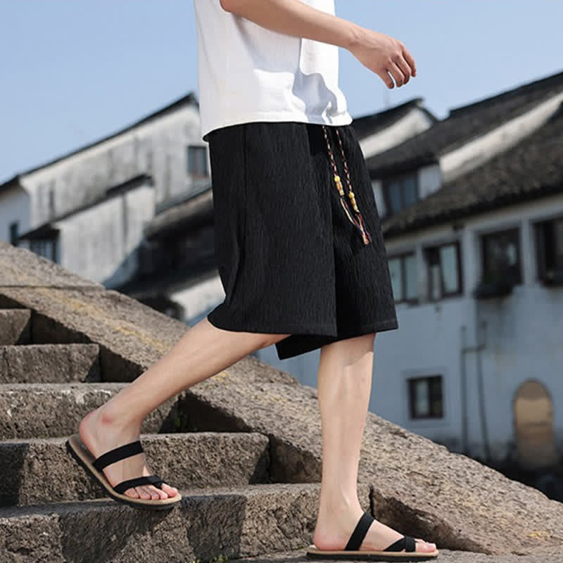 Buddha Stones Summer Casual Drawstring Solid Bermuda Shorts Men's With Pockets - image 15