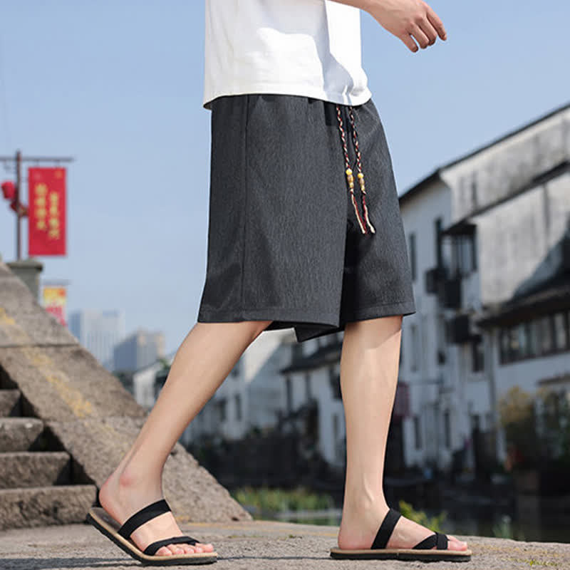 Buddha Stones Summer Casual Drawstring Solid Bermuda Shorts Men's With Pockets - image 35