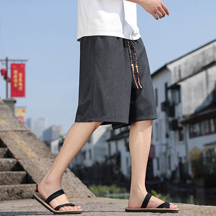 Buddha Stones Summer Casual Drawstring Solid Bermuda Shorts Men's With Pockets - image 35