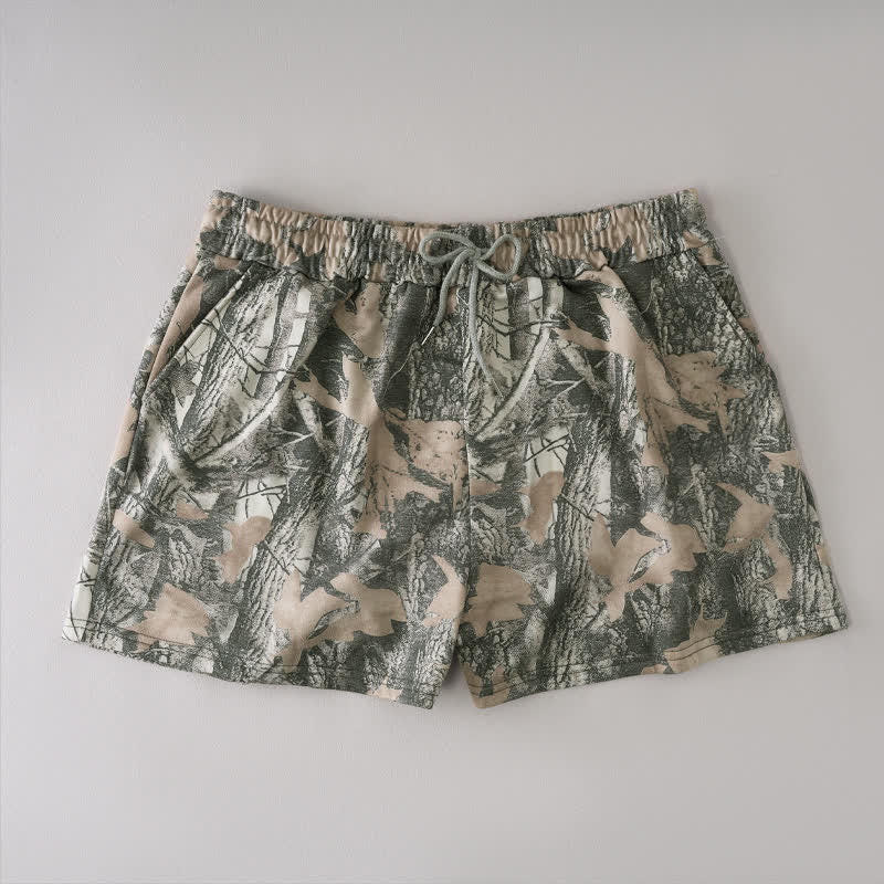 Buddha Stones Summer Casual Drawstring Abstract Maple Leaf Women's Shorts With Pocket - DarkKhaki - US12，UK/AU16，EU44 (2XL) - image 10