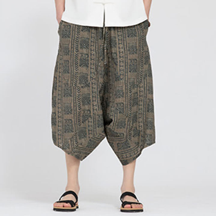 Buddha Stones Summer Boho Casual Elastic Waist Geometric Floral Pattern Capri Pants Men's Harem Pants - image 1