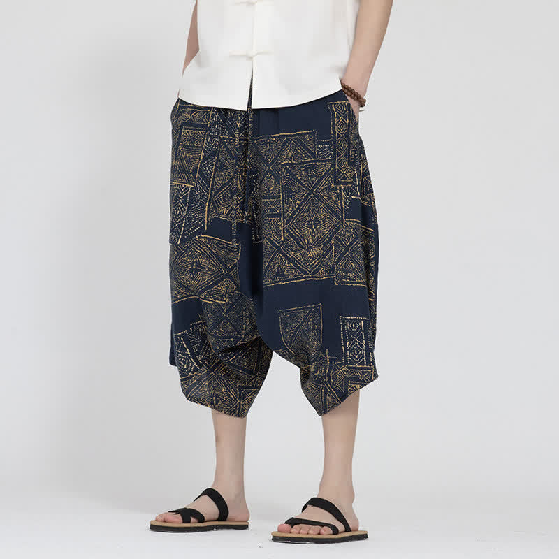 Buddha Stones Summer Boho Casual Elastic Waist Geometric Floral Pattern Capri Pants Men's Harem Pants - image 10