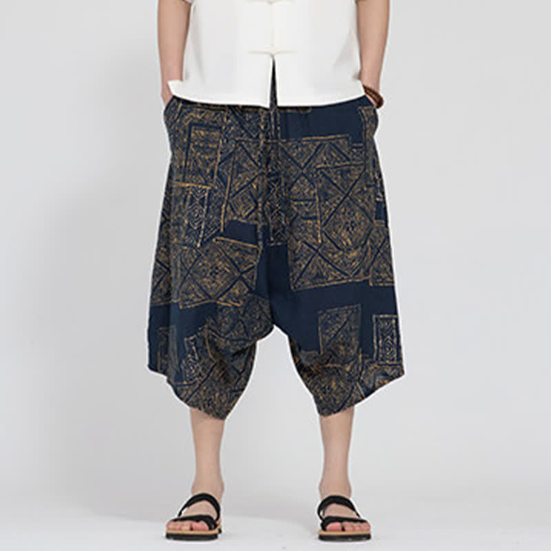 Buddha Stones Summer Boho Casual Elastic Waist Geometric Floral Pattern Capri Pants Men's Harem Pants - image 11