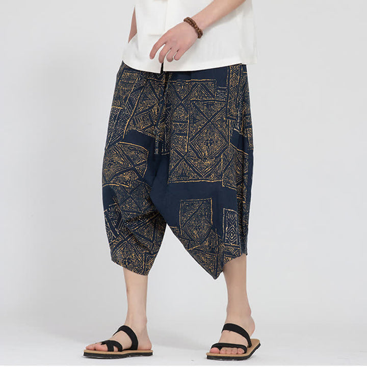 Buddha Stones Summer Boho Casual Elastic Waist Geometric Floral Pattern Capri Pants Men's Harem Pants - image 16
