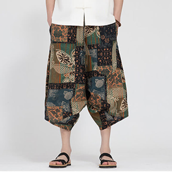 Buddha Stones Summer Boho Casual Elastic Waist Geometric Floral Pattern Capri Pants Men's Harem Pants - image 25
