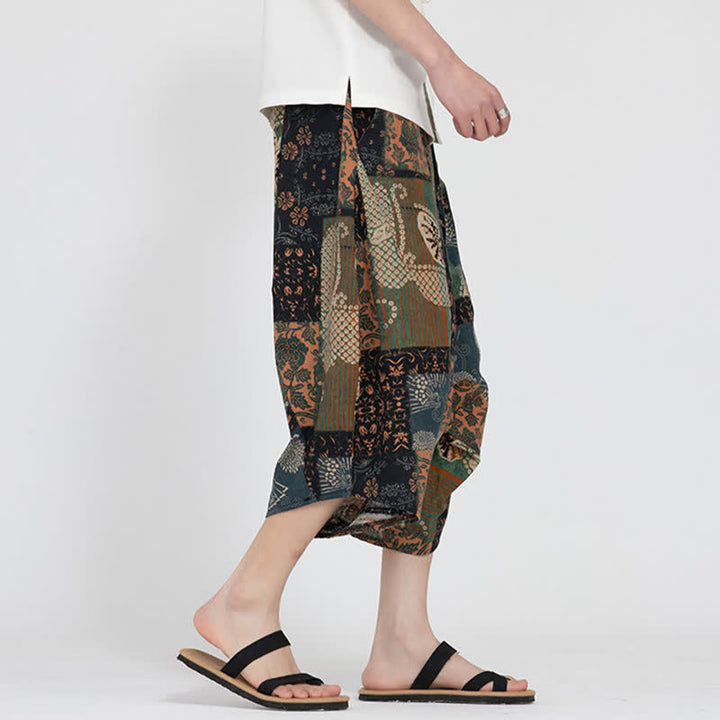 Buddha Stones Summer Boho Casual Elastic Waist Geometric Floral Pattern Capri Pants Men's Harem Pants - image 23