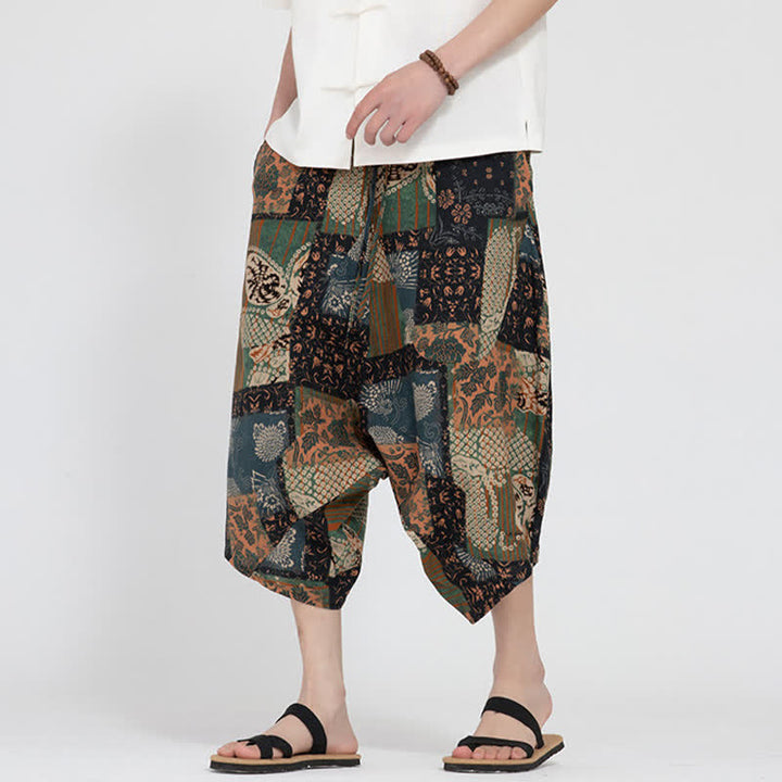 Buddha Stones Summer Boho Casual Elastic Waist Geometric Floral Pattern Capri Pants Men's Harem Pants - DarkGoldenrod - US/UK/AU46，EU56 (5XL) - image 20
