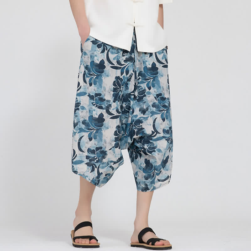 Buddha Stones Summer Boho Casual Elastic Waist Geometric Floral Pattern Capri Pants Men's Harem Pants - LightBlue - US/UK/AU46，EU56 (5XL) - image 29