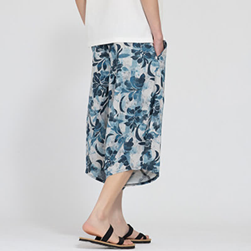 Buddha Stones Summer Boho Casual Elastic Waist Geometric Floral Pattern Capri Pants Men's Harem Pants - image 31