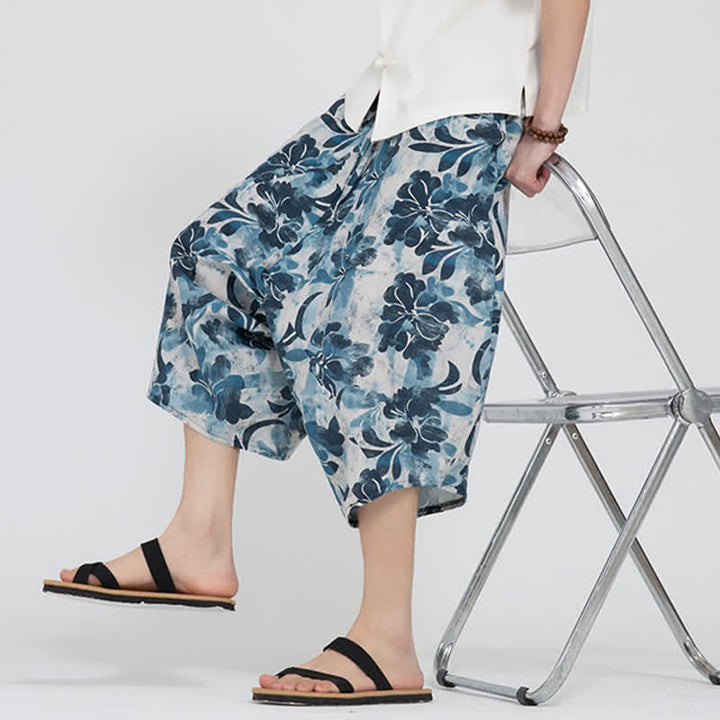 Buddha Stones Summer Boho Casual Elastic Waist Geometric Floral Pattern Capri Pants Men's Harem Pants - image 37