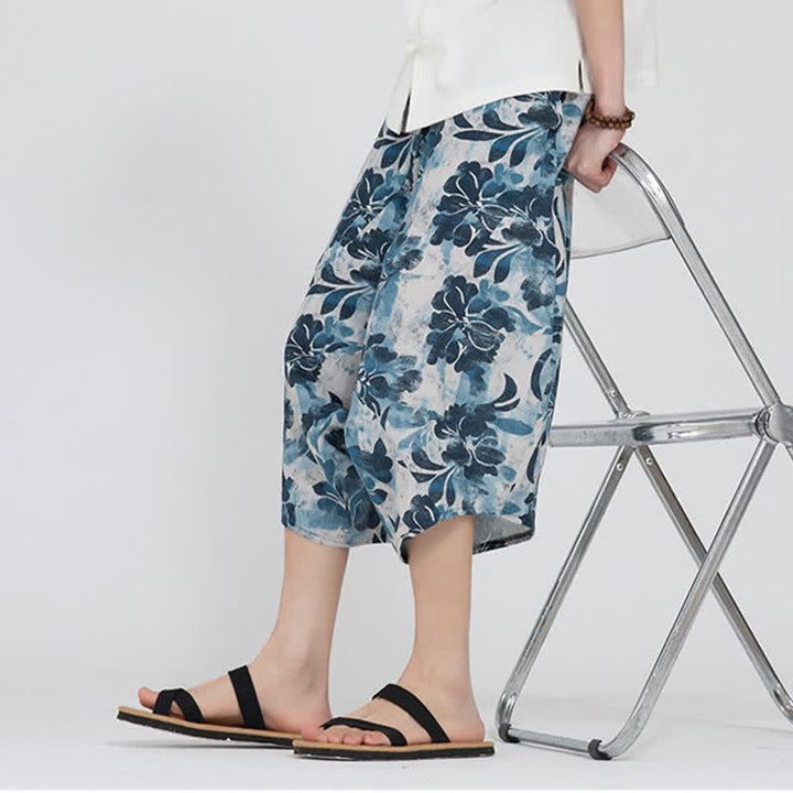Buddha Stones Summer Boho Casual Elastic Waist Geometric Floral Pattern Capri Pants Men's Harem Pants - image 38