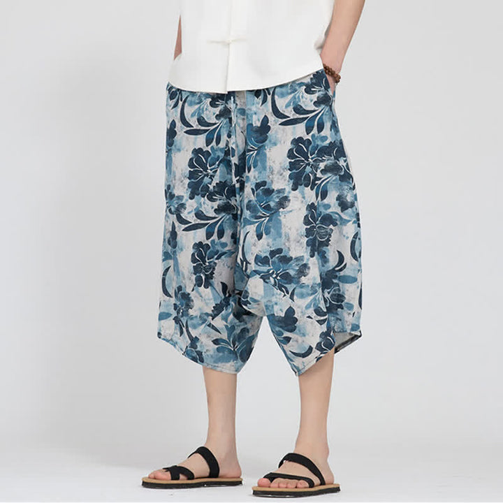 Buddha Stones Summer Boho Casual Elastic Waist Geometric Floral Pattern Capri Pants Men's Harem Pants - image 35